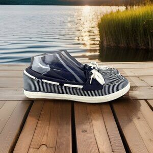 ✅Keds Loafers Womens 9 Striped Navy Blue and White Ortholite  Slip On Boat Shoes